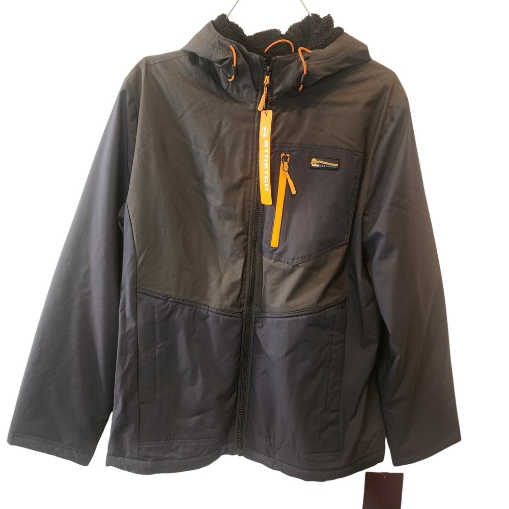 HFX Outdoors Men's Jacket M Chark Navy Water Resistant‎ Hooded Sherpa Lined